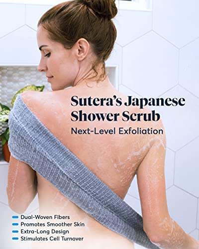 SUTERA - Exfoliating Shower Towel  Premium Japanese Scrub Wash Cloth  Deep Cleanse for Body Face  Microabrasion Duo Fibers Durable Quick Drying  Asian Spa Skin Care Bath Washclose  Extra Long Design - Image 5